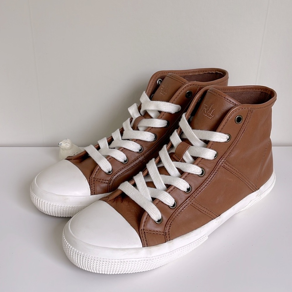 Ralph Lauren January-LG Leather Lace Up Sneakers Size 8.5B